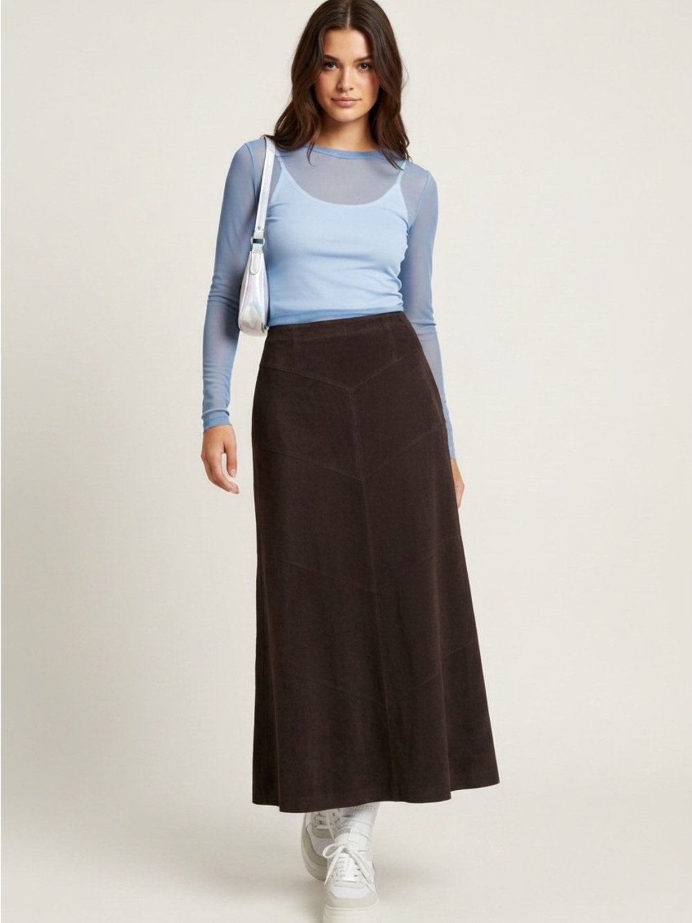 Worth New York Genuine Leather Panel Skirt Size 12 Brown Black